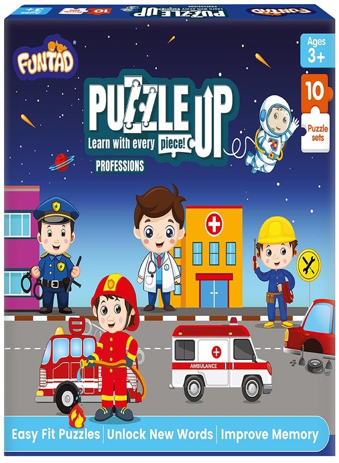 Funtad Kids Puzzleup Learn Professions,10-In-1 Entry Level Puzzle,45 Big Size Jigsaw Pieces,Montessori Educational Toy To Improve Memory & Unlock New Words,Gift For Boys & Girls Age 3,4 & 5 Yrs - Image 1